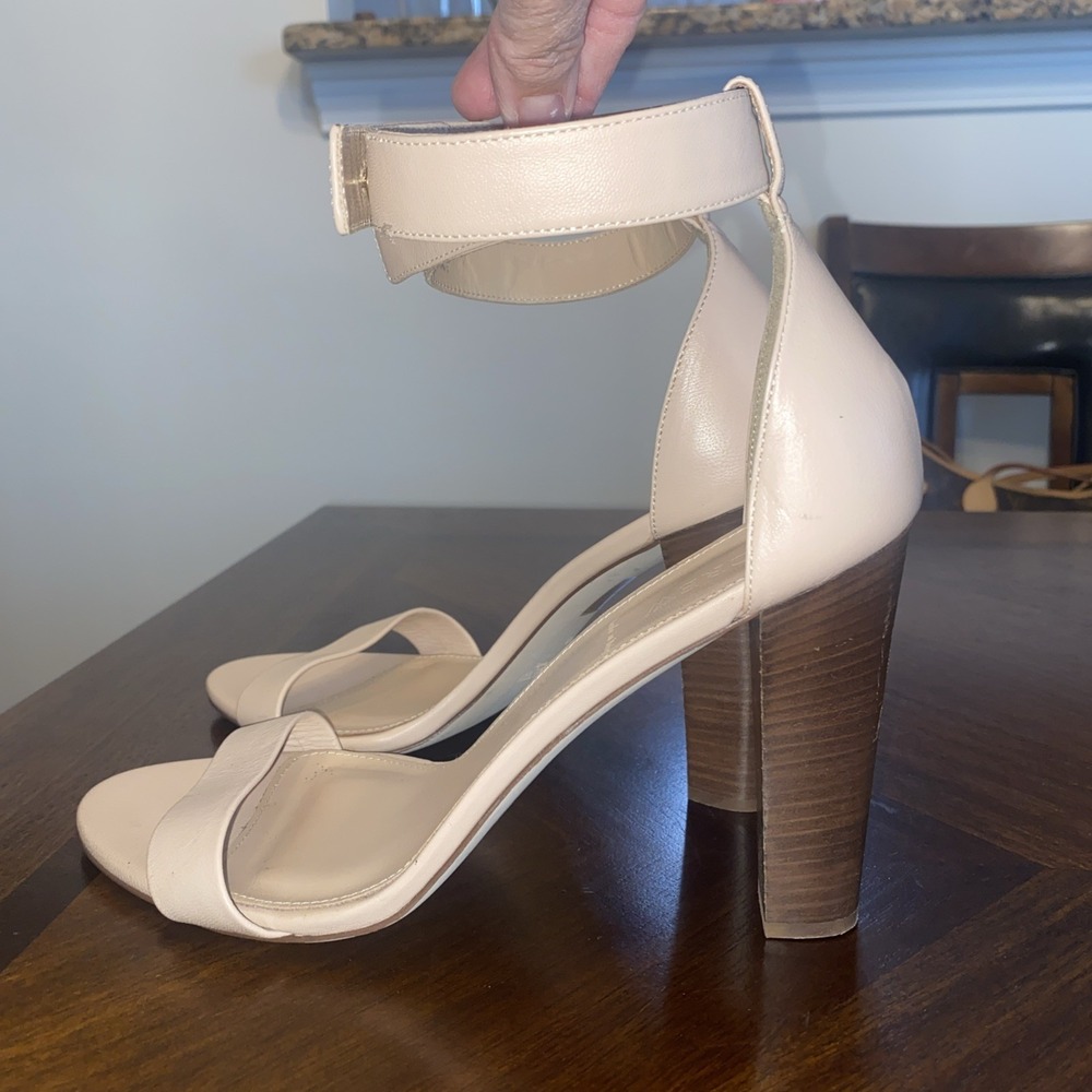 J‎ Crew Made In Italy Leather Block Heel Sandals Nude Ankle Strap A0501 Womens